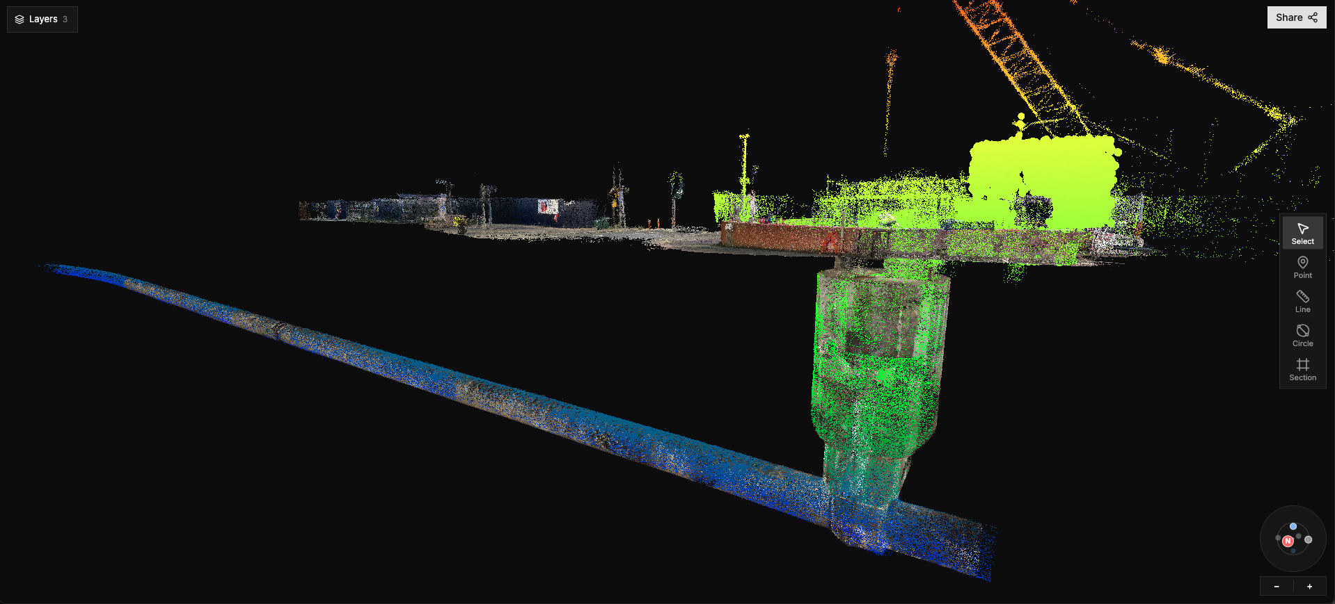 Halo point cloud of a shaft and connecting sewer below street level